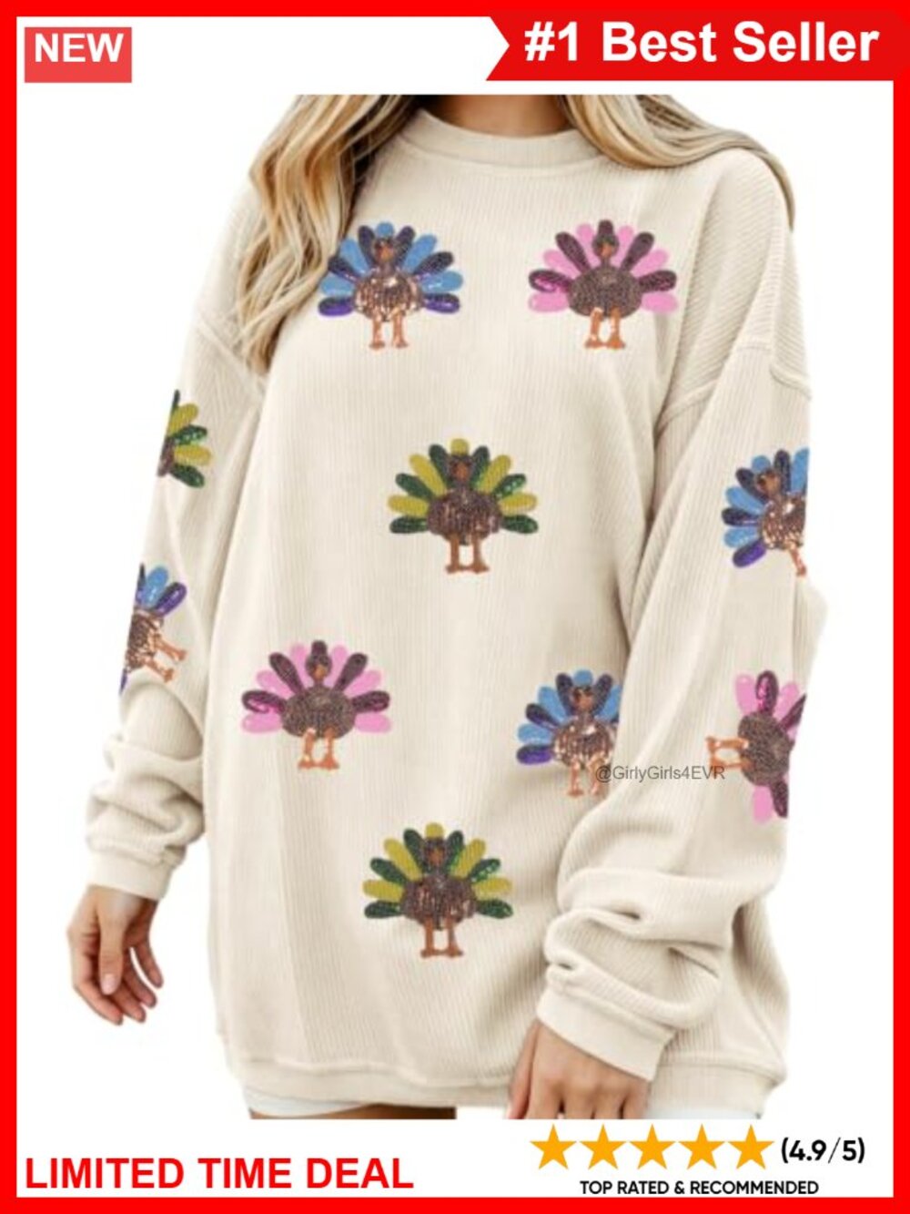 Sequin Pumpkin Corded Sweatshirt Oversized Crewneck Pullover Top